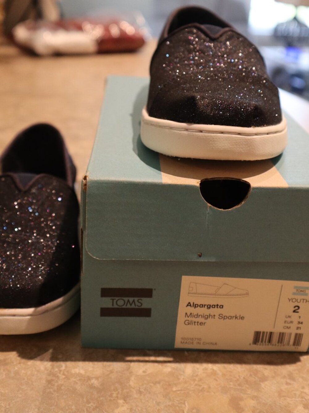 Toms Kids Alpargata Midnight Sparkle Glitter Black Slip-On Sneakers